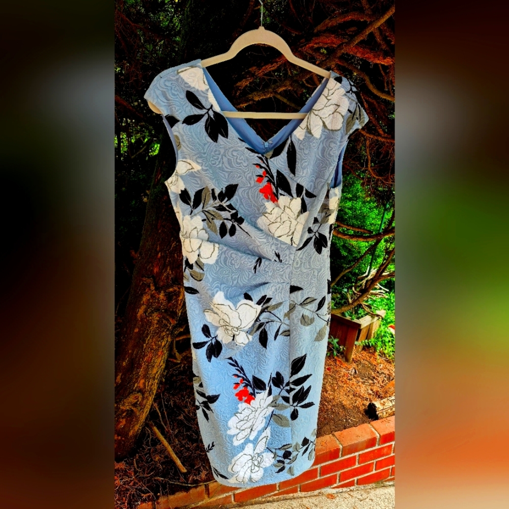 Maggy London Blue Floral Midi Dress